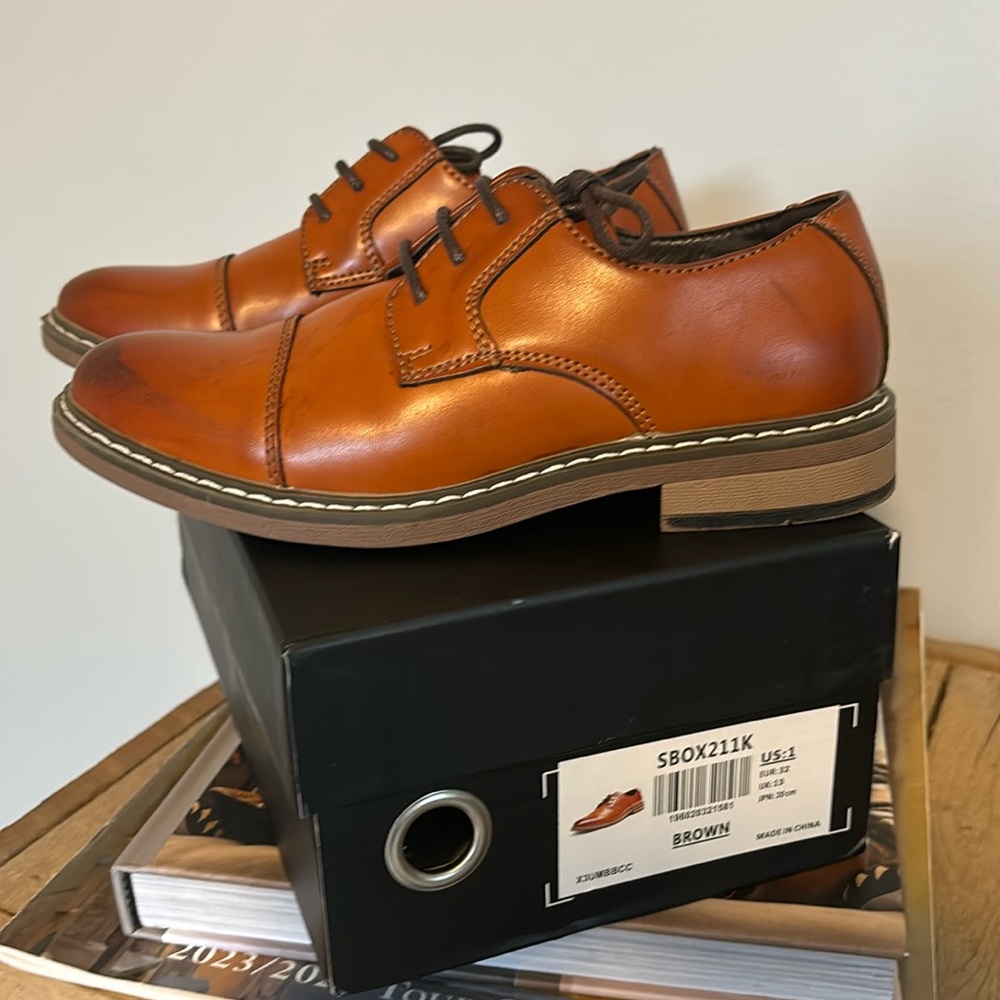 Bruno Marc Boy’s Dress Oxford Formal Shoes Sz 1 Brown